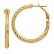 14k Yellow Gold Hoop Earrings, Textured Diamond Cut Finish, Classic Medium Round Style