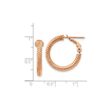 14k Rose Gold Twisted Rope Hoop Earrings with Textured Finish and Hinged Clasp