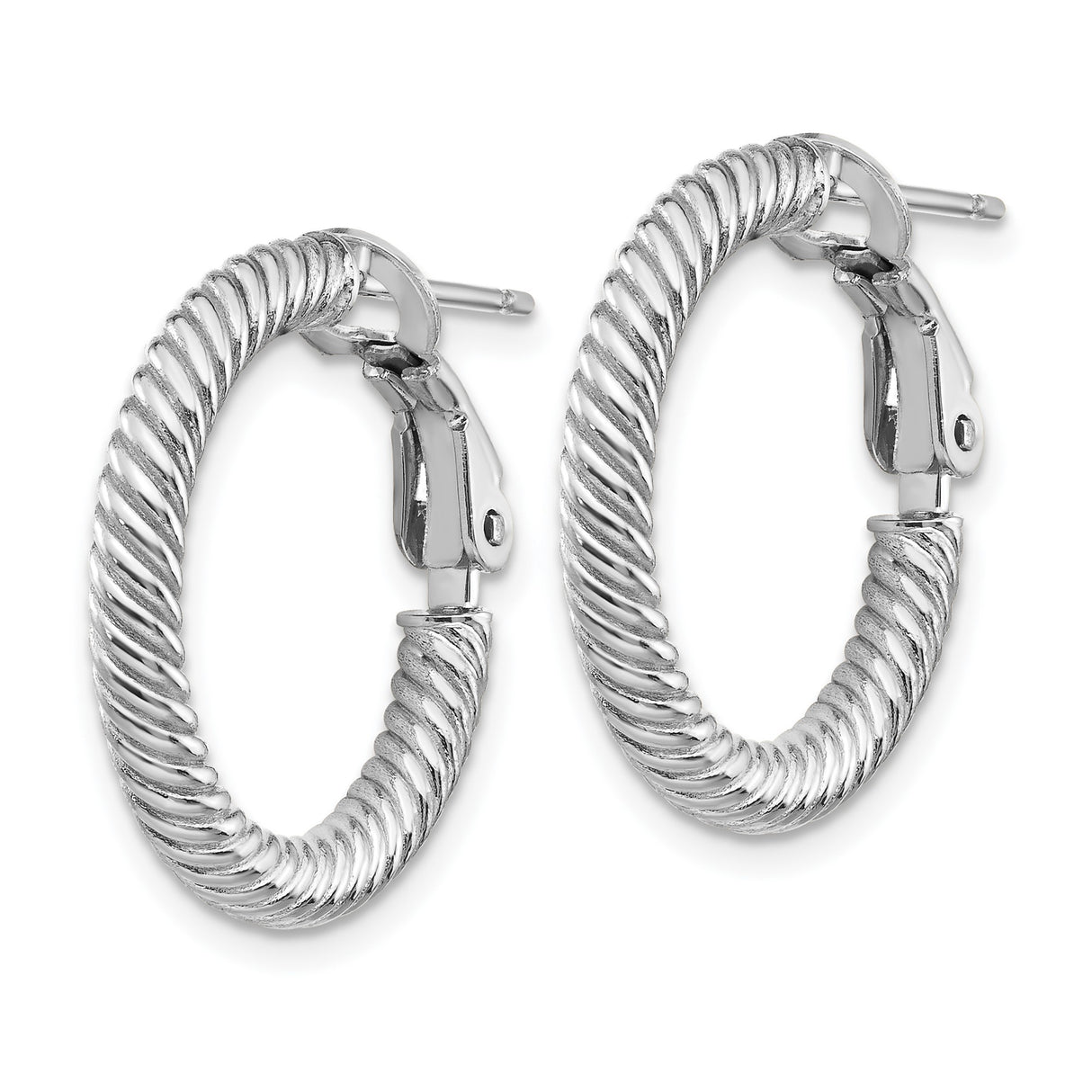 14k White Gold Twisted Rope Hoop Earrings, Medium Round Hoops with Latch Back Closure