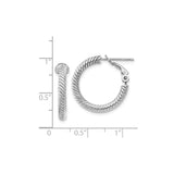 14k White Gold Twisted Rope Hoop Earrings, Medium Round Hoops with Latch Back Closure