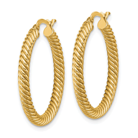 14k Yellow Gold Hoop Earrings, Twisted Rope Design, Bold Round Textured Style for Women
