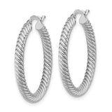 14k White Gold Twisted Rope Hoop Earrings with High Polish Finish