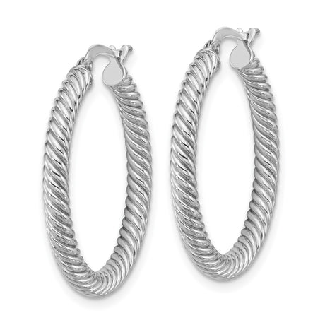 14k White Gold Twisted Rope Hoop Earrings with High Polish Finish