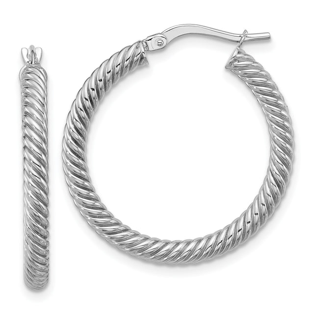 14k White Gold Twisted Rope Hoop Earrings with High Polish Finish