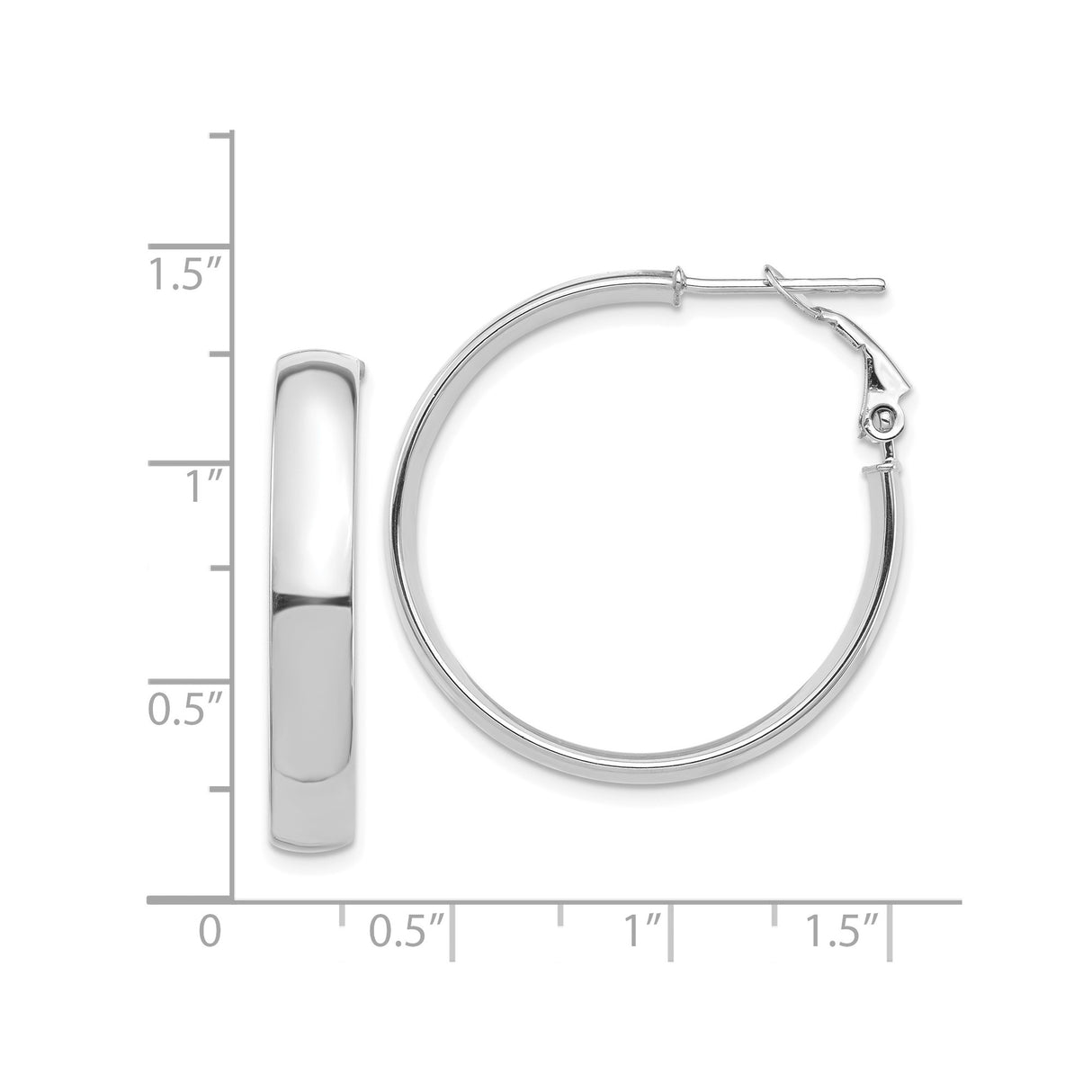 14k White Gold Hoop Earrings, Polished Finish, Classic Latch Back, Lightweight Medium Hoops