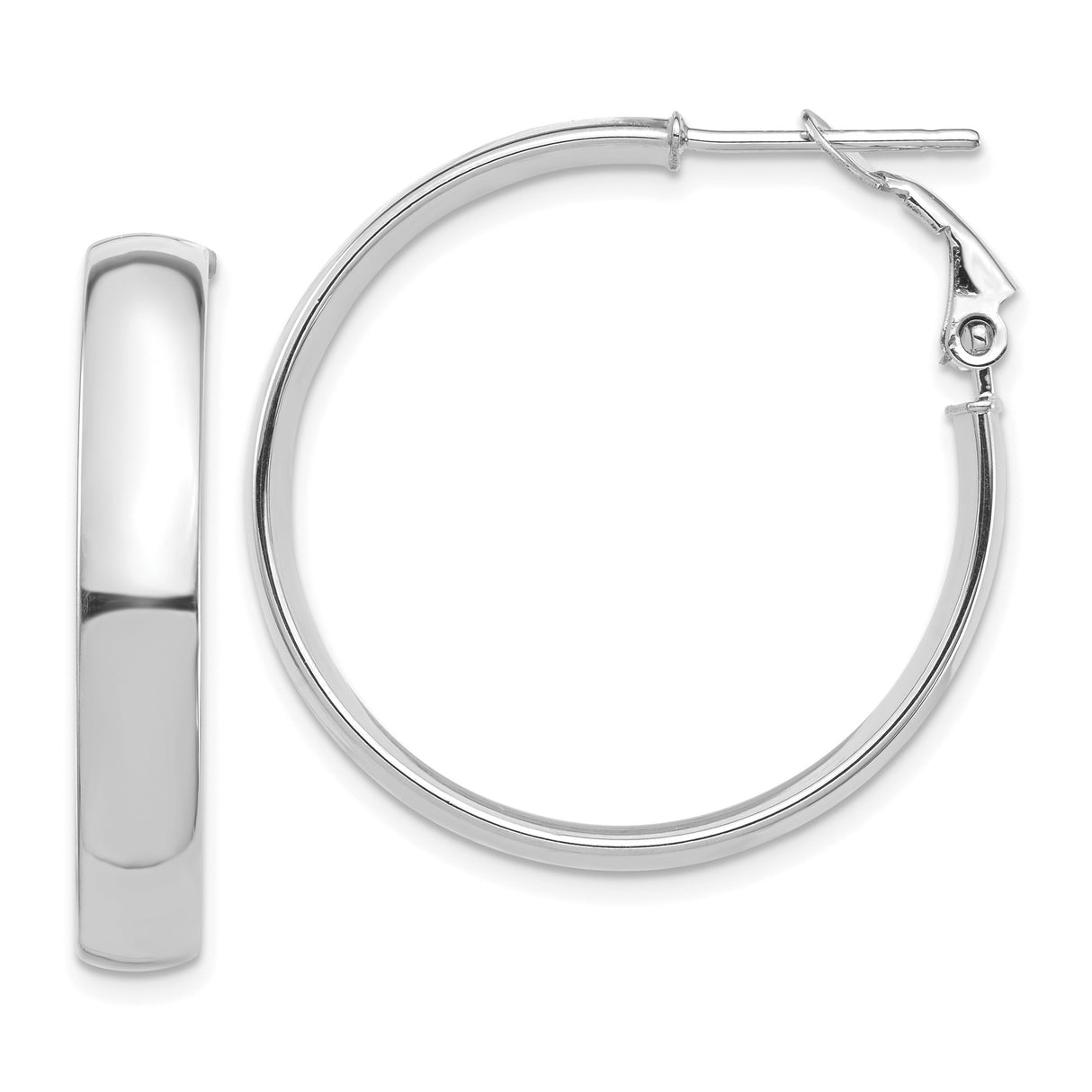 14k White Gold Hoop Earrings, Polished Finish, Classic Latch Back, Lightweight Medium Hoops