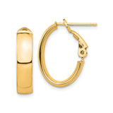 14k Yellow Gold Oval Hoop Earrings, Polished Finish, Hinged Snap Closure, Lightweight Classic Style