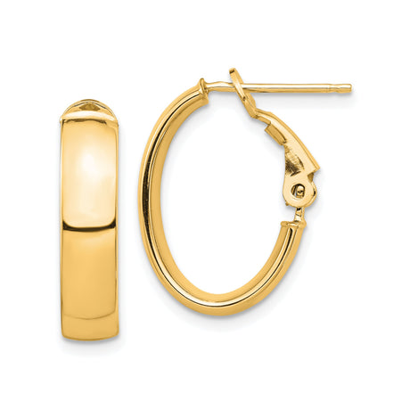 14k Yellow Gold Oval Hoop Earrings, Polished Finish, Hinged Snap Closure, Lightweight Classic Style