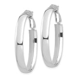 14k White Gold Hoop Earrings, Medium Oval with Polished Finish and Hinged Clasp