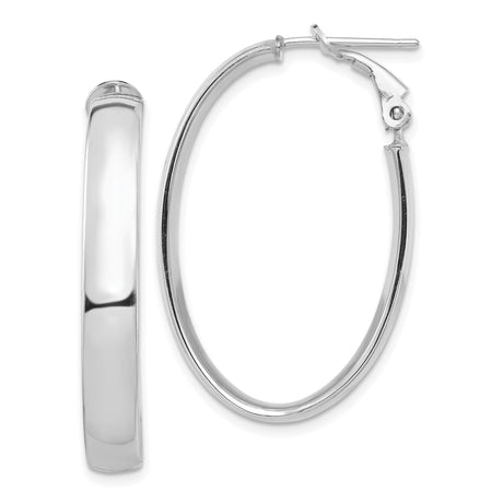 14k White Gold Hoop Earrings, Medium Oval with Polished Finish and Hinged Clasp