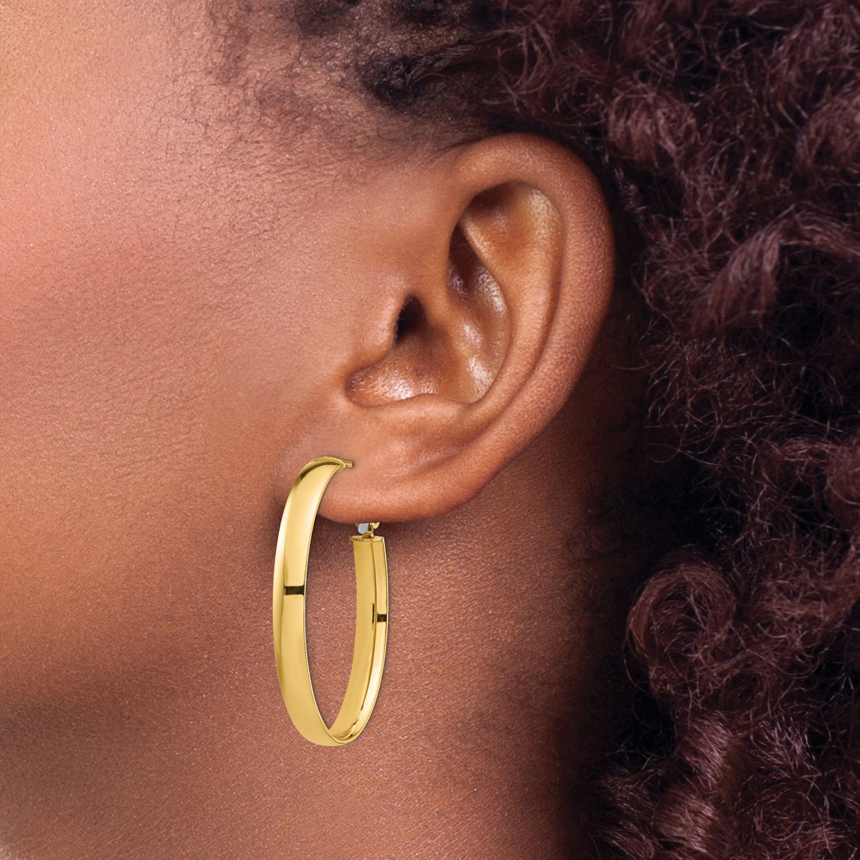 14k Yellow Gold Oval Hoop Earrings, Lightweight Polished Hoops, Minimalist Style for Women