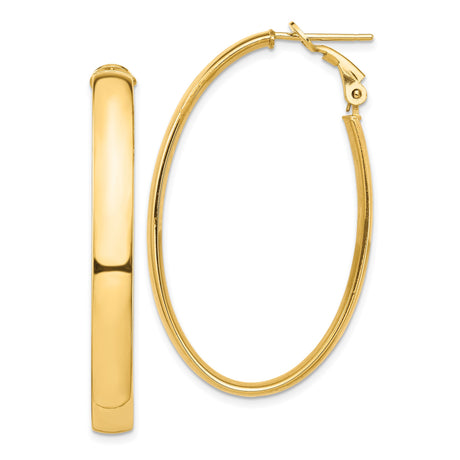 14k Yellow Gold Oval Hoop Earrings, Polished Finish, Lightweight Minimalist Design for Women
