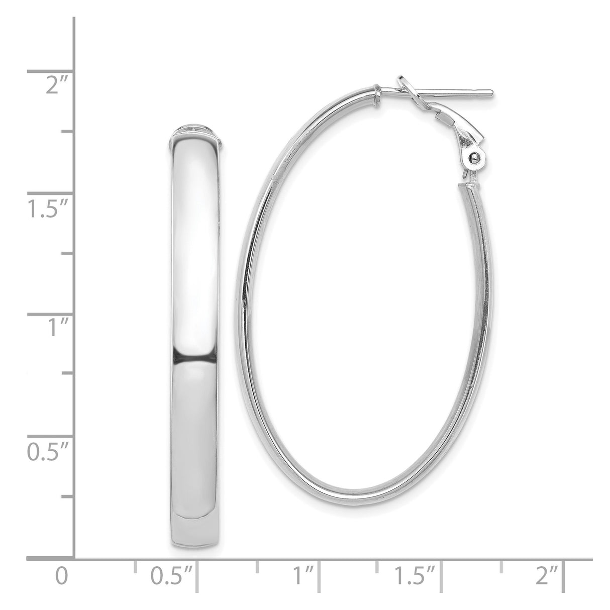 14k White Gold Oval Hoop Earrings, High Polish Finish, Classic Hinged Clasp, Lightweight Design