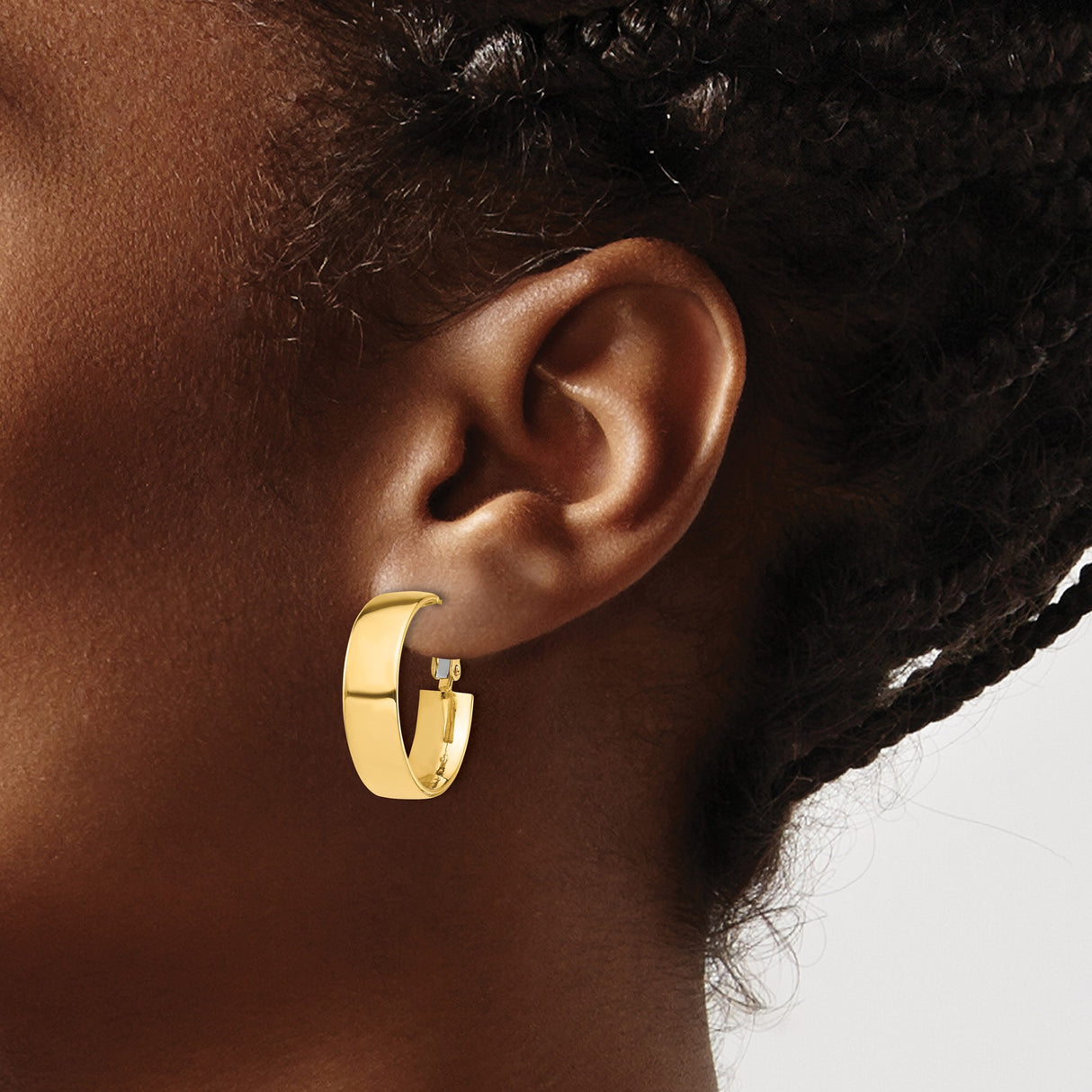 14k Yellow Gold Hoop Earrings, Smooth Finish Medium Size with Hinged Closure for Women