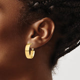 14k Yellow Gold Hoop Earrings, Smooth Finish Medium Size with Hinged Closure for Women