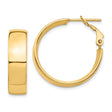 14k Yellow Gold Hoop Earrings, Smooth Finish Medium Size with Hinged Closure for Women