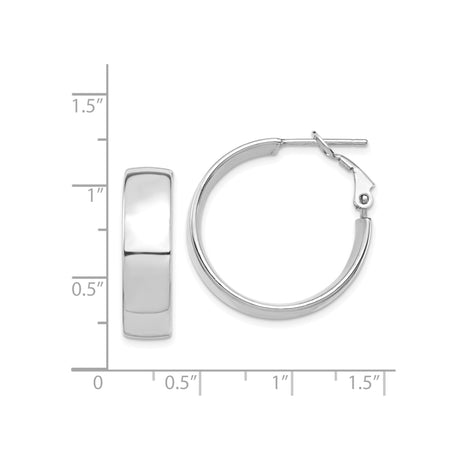 14k White Gold Hoop Earrings, Small Round Design with Omega Back, Smooth Polished Finish