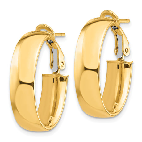14k Yellow Gold Oval Hoop Earrings, High Polish Finish, Hinged Snap Closure, Lightweight Design