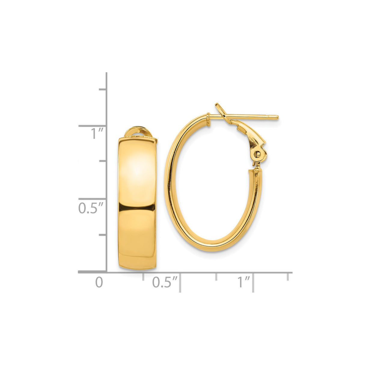 14k Yellow Gold Oval Hoop Earrings, High Polish Finish, Hinged Snap Closure, Lightweight Design