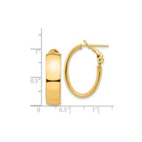 14k Yellow Gold Oval Hoop Earrings, High Polish Finish, Hinged Snap Closure, Lightweight Design