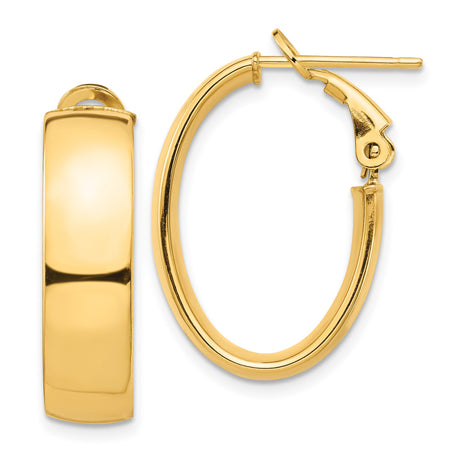 14k Yellow Gold Oval Hoop Earrings, High Polish Finish, Hinged Snap Closure, Lightweight Design