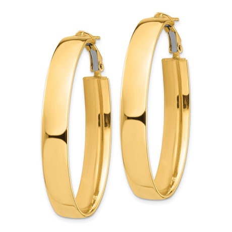 14k Yellow Gold Oval Hoop Earrings, High Polish Finish, Omega Back, Minimalist Design