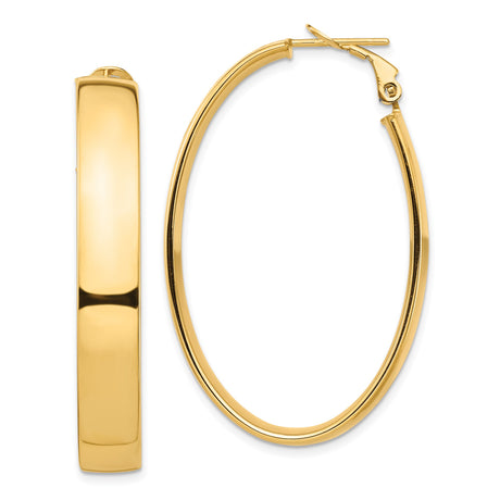 14k Yellow Gold Oval Hoop Earrings, High Polish Finish, Omega Back, Minimalist Design