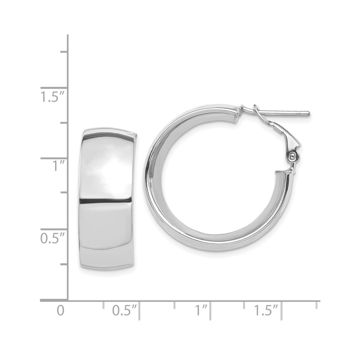 14k White Gold Hoop Earrings, Polished Minimalist Design with Omega Back Closure