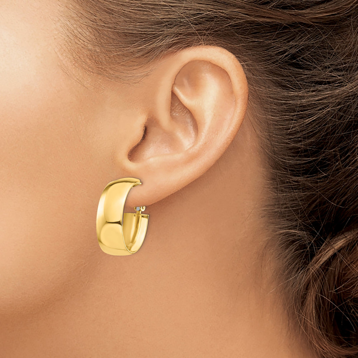 14k Yellow Gold Hoop Earrings, Smooth High Polish Finish, Oval Hinged Latch Back Design