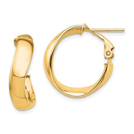 14k Yellow Gold Twisted Hoop Earrings with High Polish Finish and Omega Back Closure