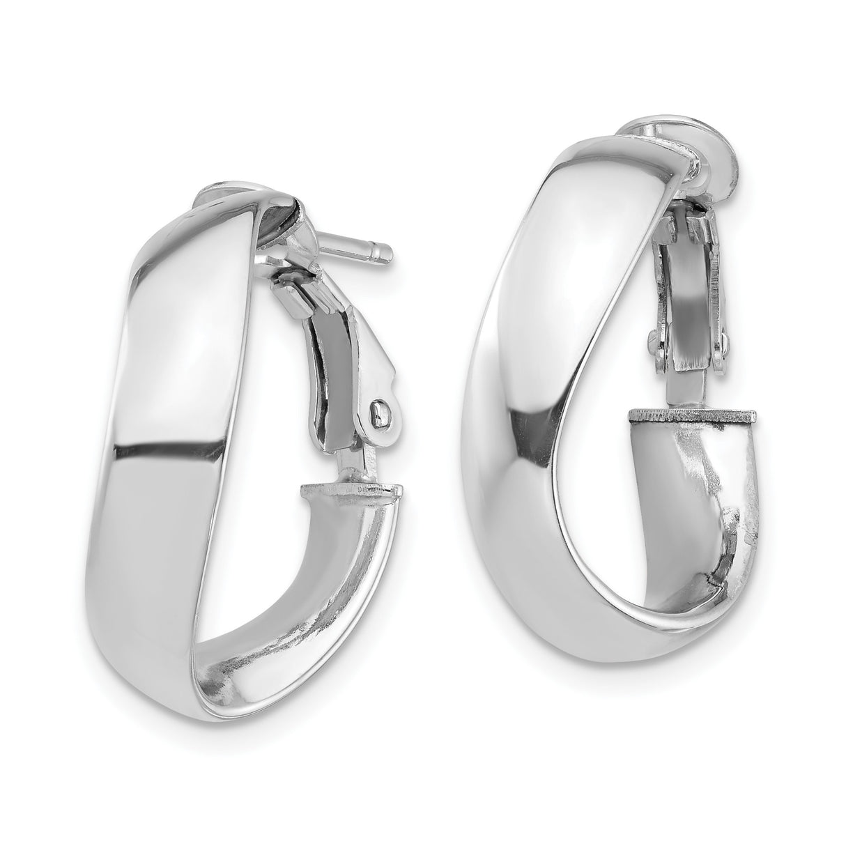 14k White Gold Twisted Hoop Earrings, Polished Finish, Omega Back, Minimalist Design