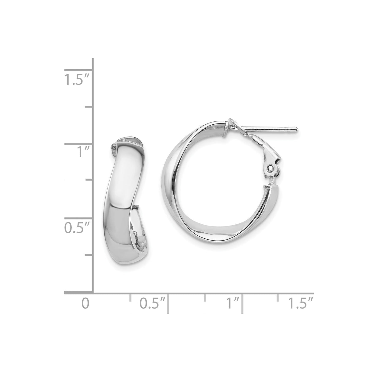 14k White Gold Twisted Hoop Earrings, Polished Finish, Omega Back, Minimalist Design