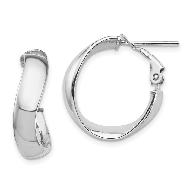 14k White Gold Twisted Hoop Earrings, Polished Finish, Omega Back, Minimalist Design
