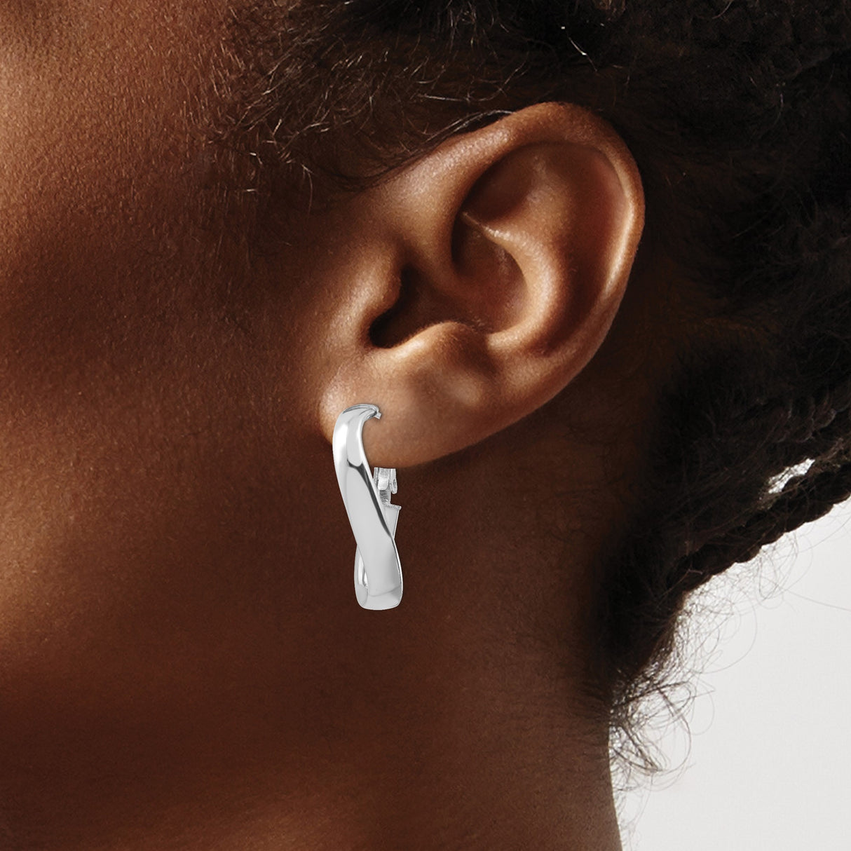 14k White Gold Twist Hoop Earrings, Teardrop Shaped Polished Hoops, Lightweight Modern Design