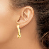 14k Yellow Gold Twisted Hoop Earrings, Polished Teardrop Loop, Lightweight Oval Design for Women
