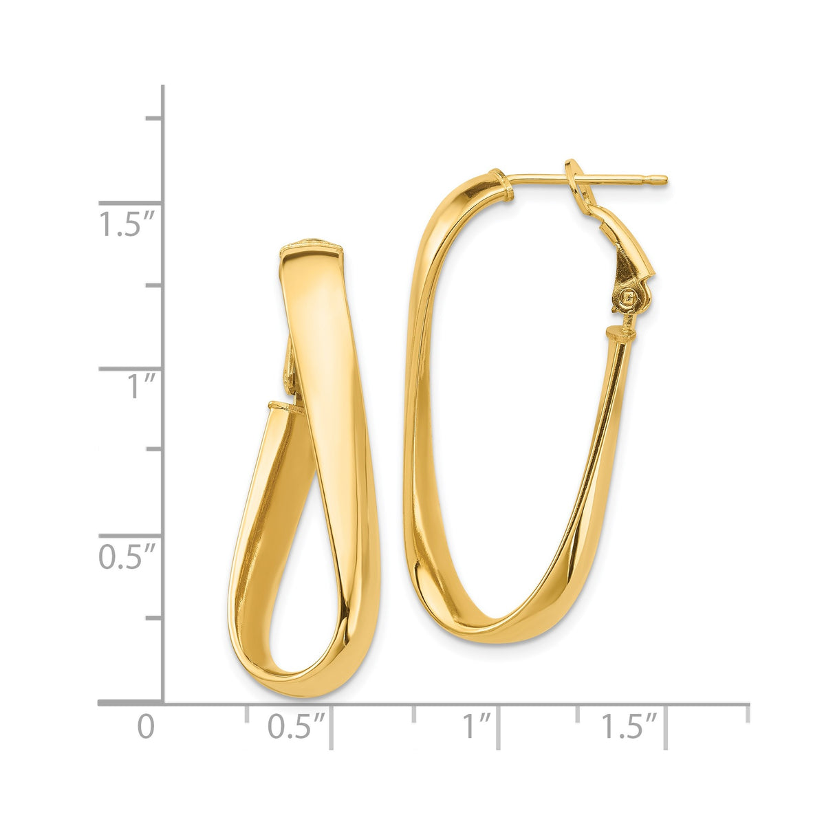 14k Yellow Gold Twisted Hoop Earrings, Polished Teardrop Loop, Lightweight Oval Design for Women