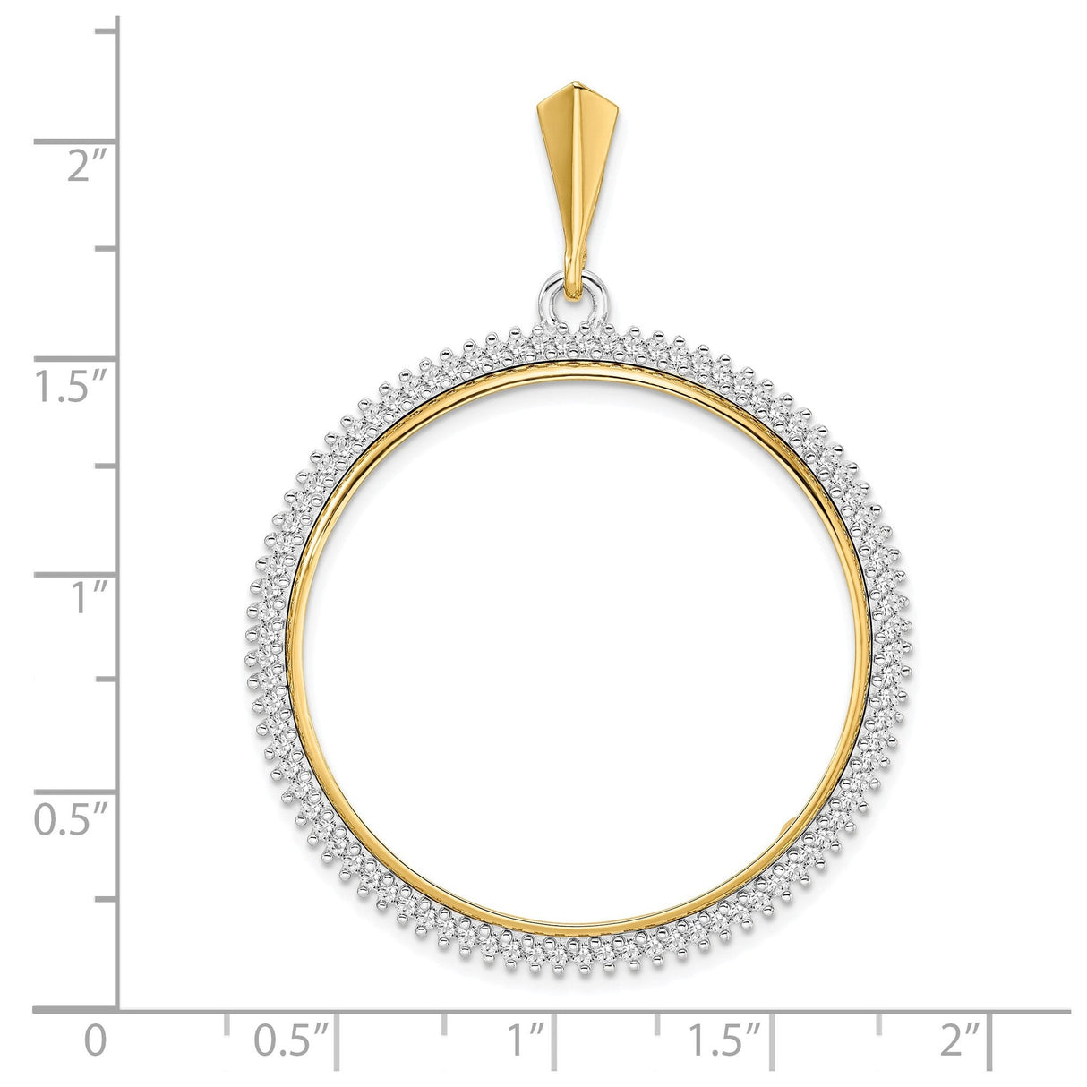 34 mm 14k Multi-Tone Gold coin bezel for 34.2 mm Coin — size reference (ruler)