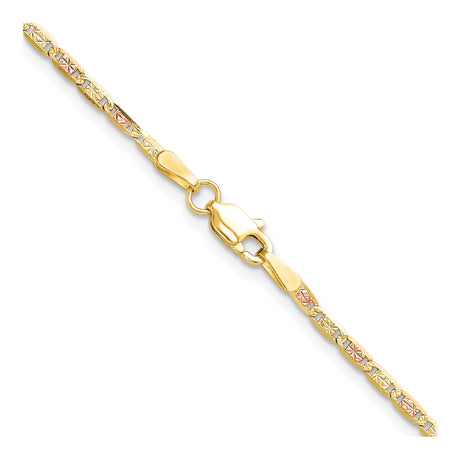 14K Tri-color Gold 2 mm Polished Chain Necklace alternate angle