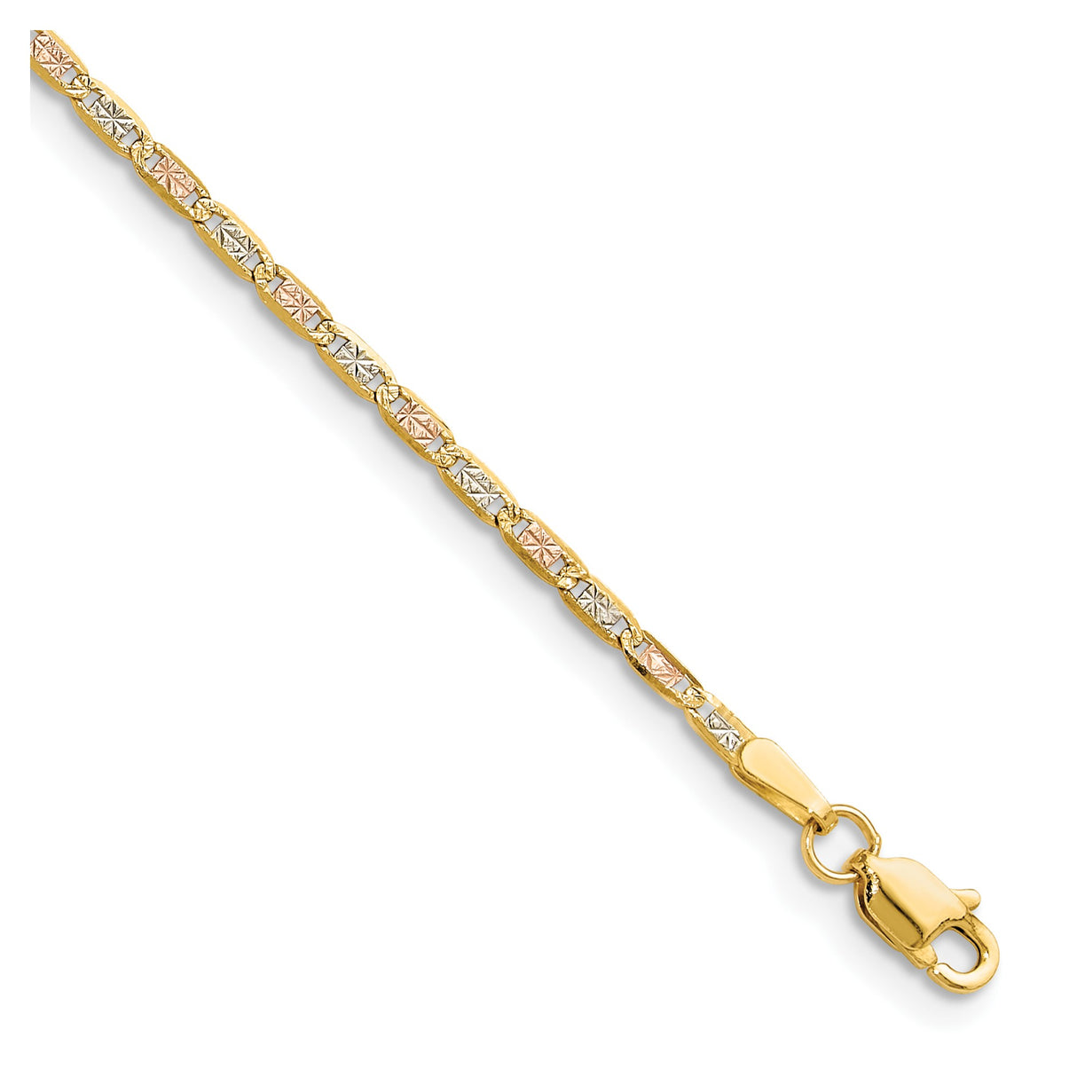 14K Tri-color Gold 2 mm Polished Chain Bracelet shown for scale