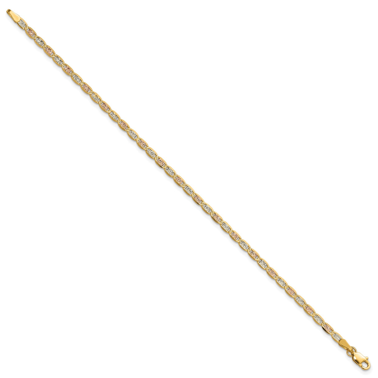 14K Tri-color Gold 2.75 mm Polished Chain Bracelet, Solid