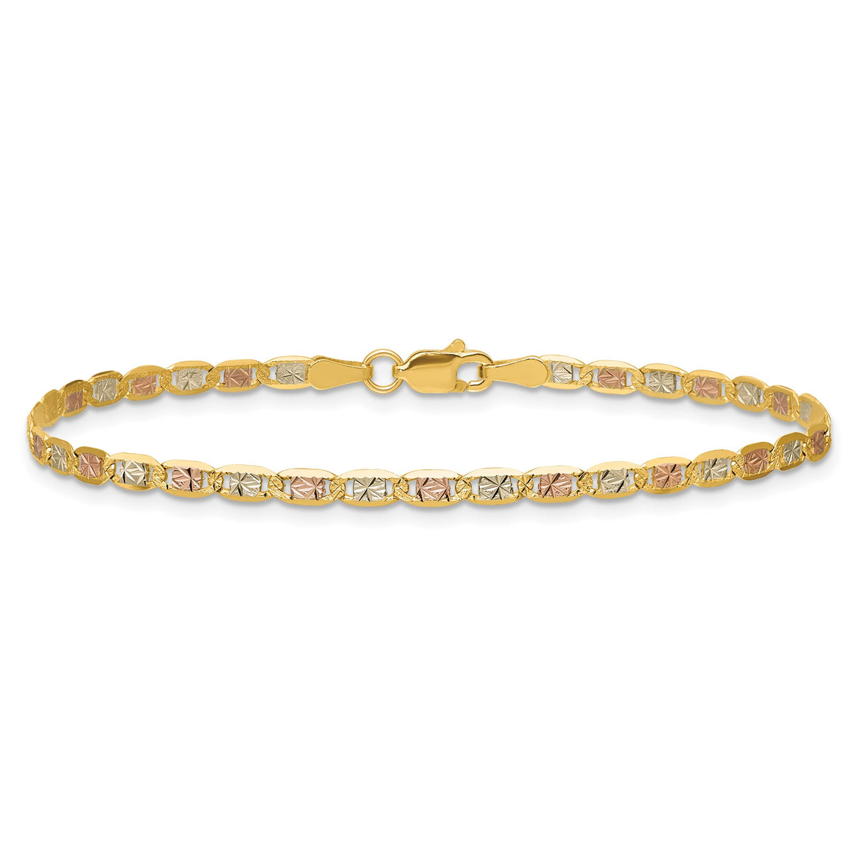 14K Tri-color Gold 2.75 mm Polished Chain Bracelet, Solid alternate angle