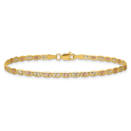 14K Tri-color Gold 2.75 mm Polished Chain Bracelet, Solid alternate angle