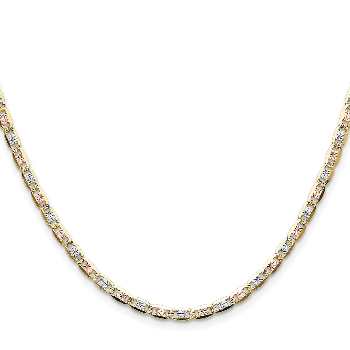 14K Tri-color Gold 3.2 mm Polished Chain Necklace