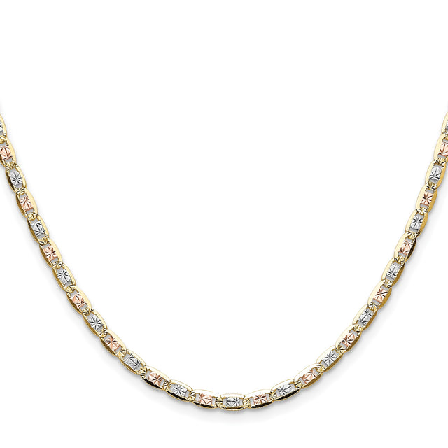 14K Tri-color Gold 3.2 mm Polished Chain Necklace