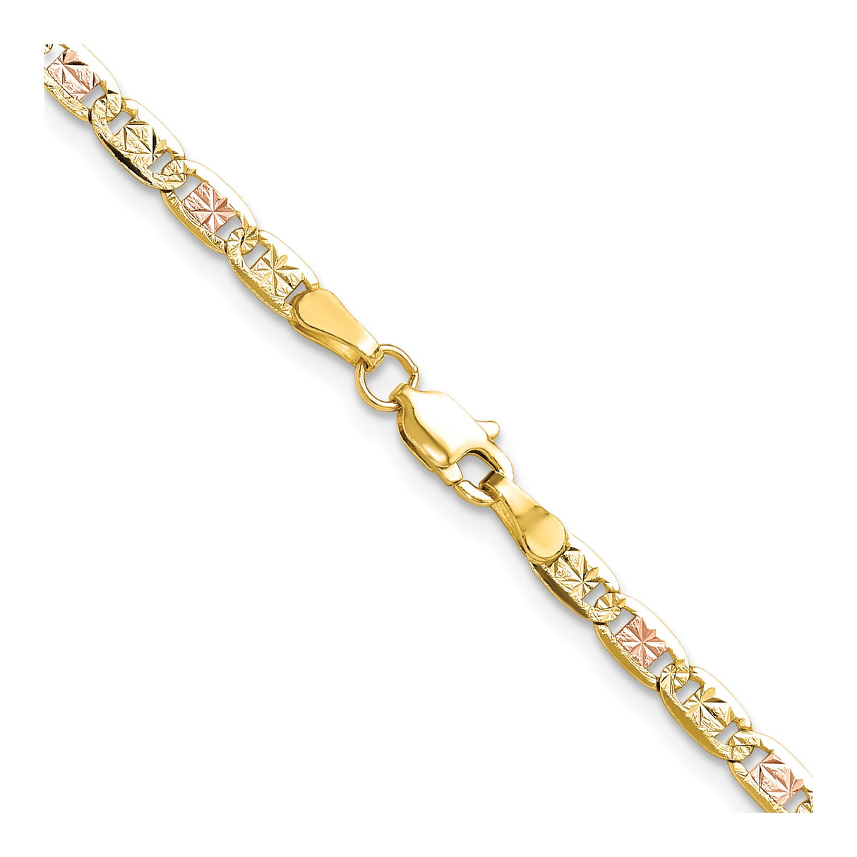 14K Tri-color Gold 3.2 mm Polished Chain Necklace alternate angle