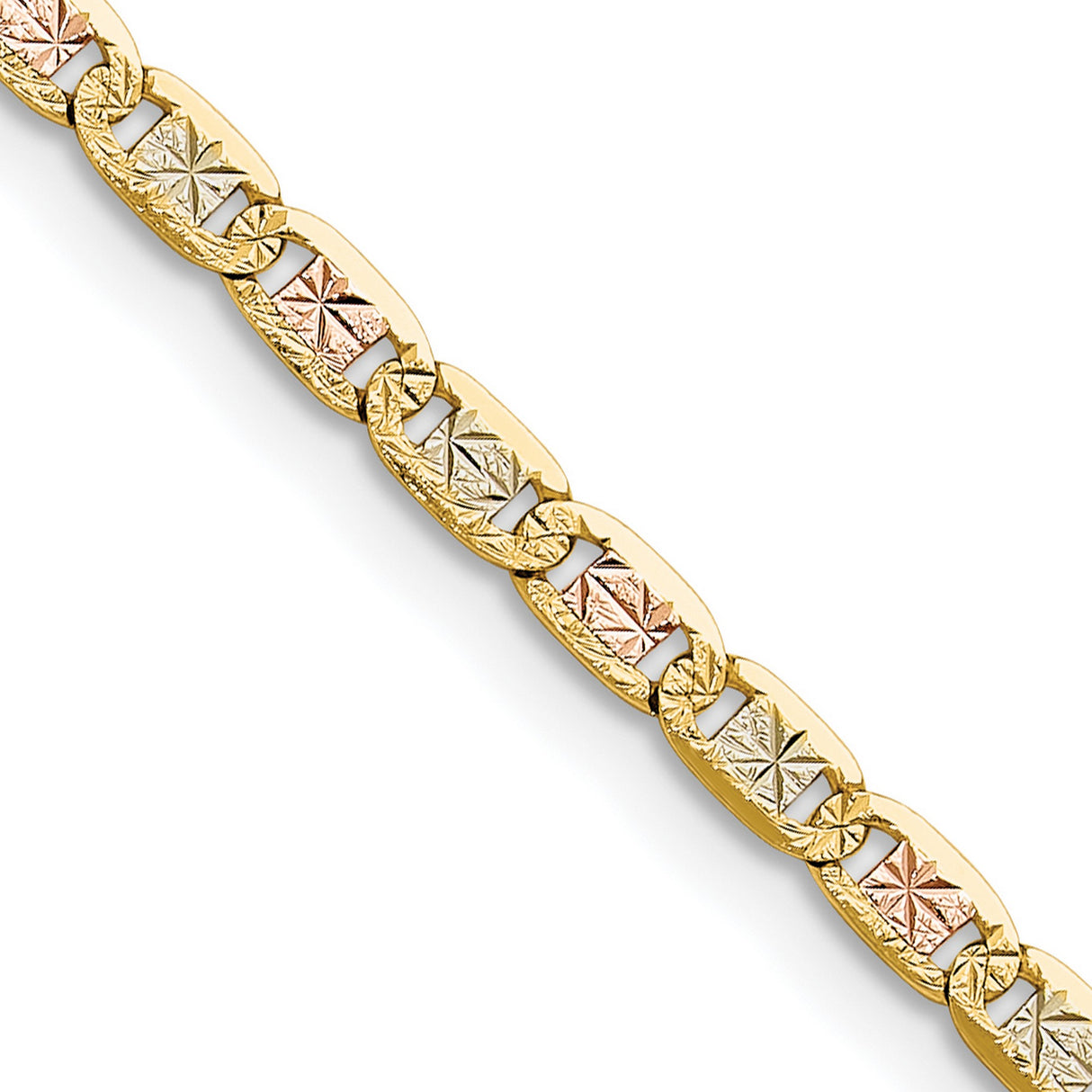 14K Tri-color Gold 3.2 mm Polished Chain Necklace detail view