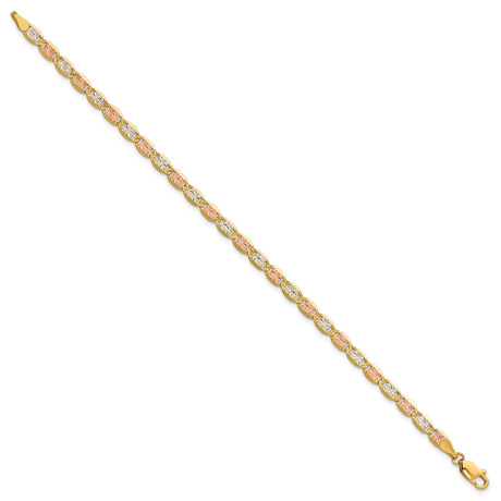 14K Tri-color Gold 3.8 mm Polished Chain Anklet, Solid