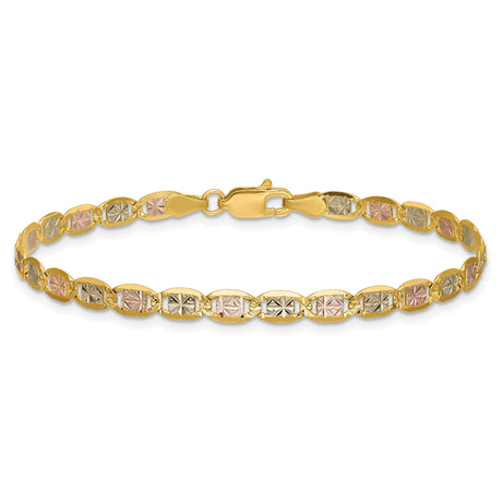 14K Tri-color Gold 3.8 mm Polished Chain Bracelet, Solid alternate angle