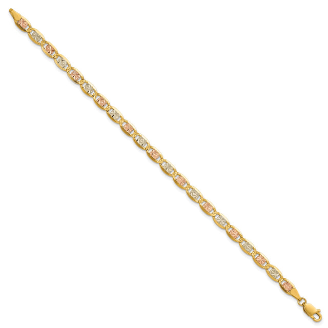 14K Tri-color Gold 4.65 mm Polished Chain Anklet, Solid