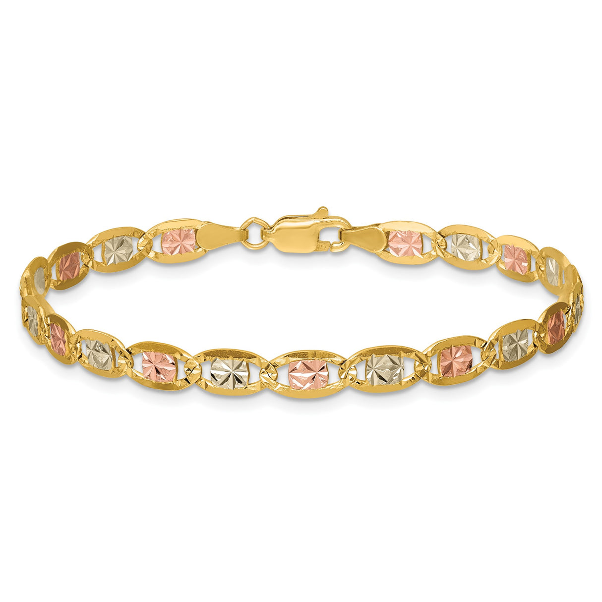 14K Tri-color Gold 4.65 mm Polished Chain Anklet, Solid alternate angle